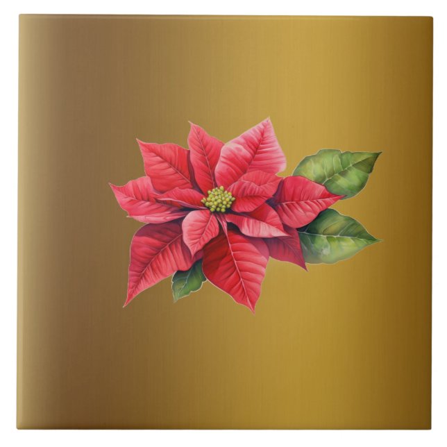 Rote Poinsettia Rostgold Fliese (Vorderseite)