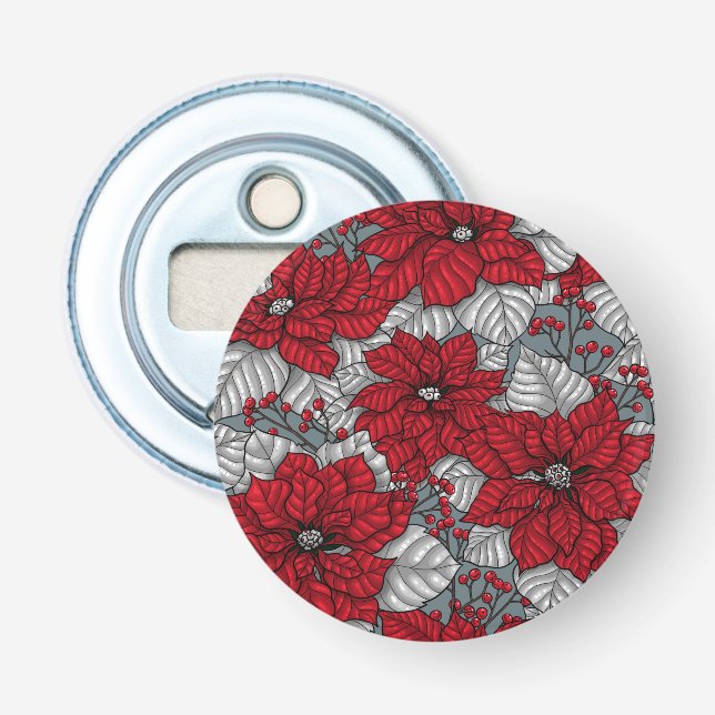 Rote Poinsettia und Beeren, Weihnachtsdesign Flaschenöffner (Vorderseite)
