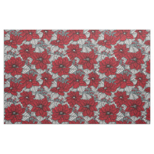 Rote Poinsettia und Beeren, Weihnachtsdesign Stoff
