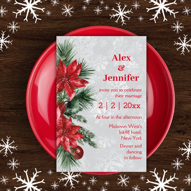 Rote Poinsettia und pine chic Einladung zur Hochze Flyer (Von Creator hochgeladen)
