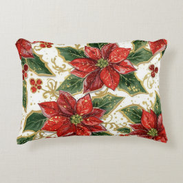 Rote Poinsettia und Weihnachtsferien Winter Dekokissen