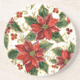 Rote Poinsettia und Weihnachtsferien Winter Getränkeuntersetzer
