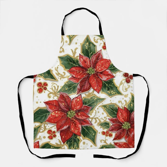 Rote Poinsettia und Weihnachtsferien Winter Schürze (Vorderseite)