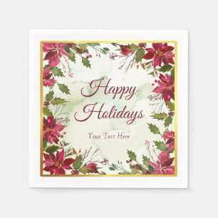 Rote Poinsettia Wasserfarbe mit Imitaten Gold Trim Serviette