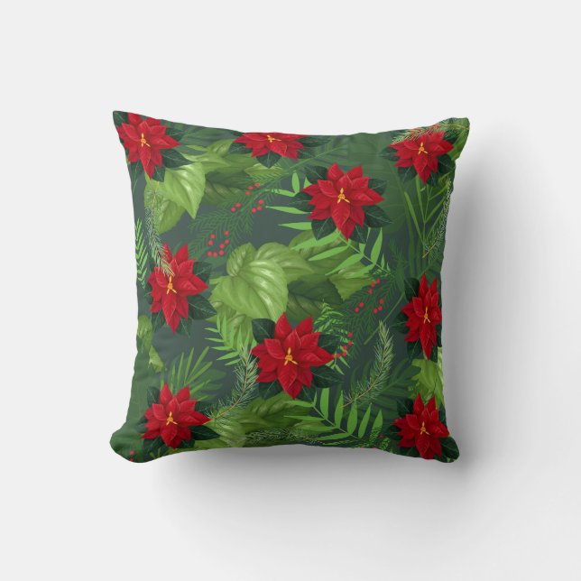 Rote Poinsettia Weihnachten Blume werfen Kissen (Vorderseite)