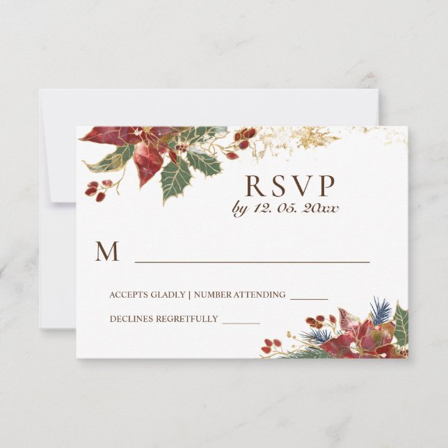 Rote Poinsettia Weihnachtsfeier RSVP Karte (Vorderseite)
