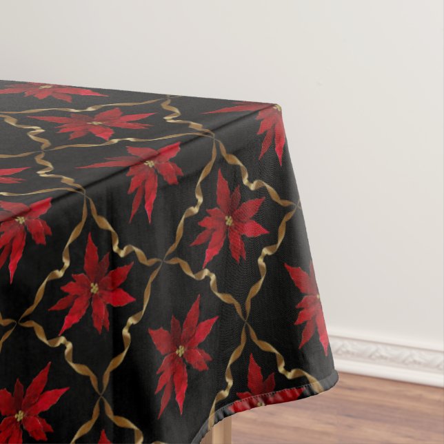 Rote Poinsettias auf Schwarzem Tischdecke (Beispiel)