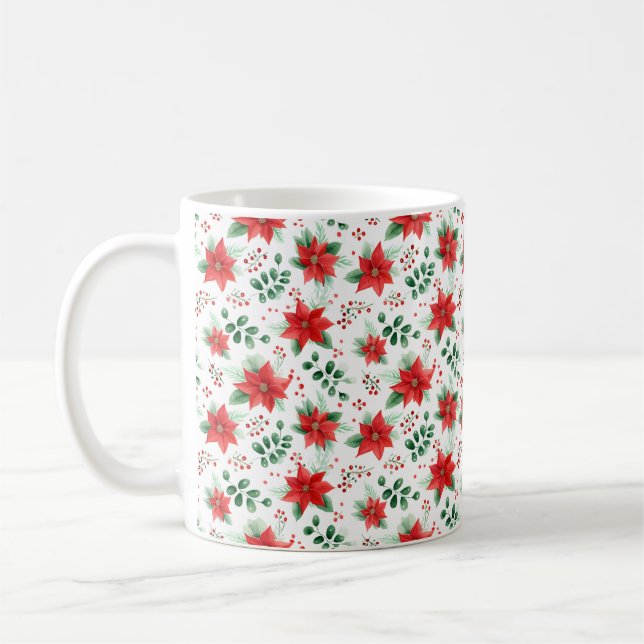 Rote Poinsettias Botanische Print Kaffeetasse (Links)