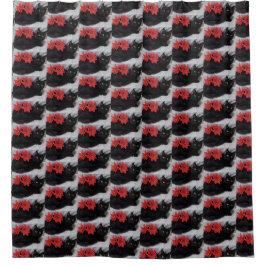 Rote Poinsettias Schwarzer Katze Duschvorhang
