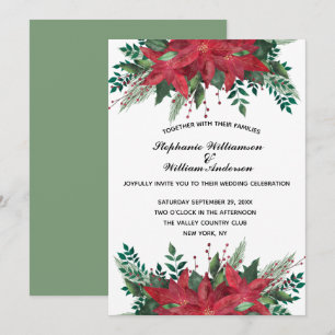 Rote Poinsettie Blumen Winter Weihnachten Hochzeit Einladung