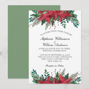 Rote Poinsettie-Blumen-Winter-Weihnachten Hochzeit Einladung