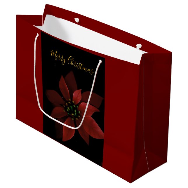 Rote Poinsettie Große Geschenktüte (Vorderseite Schrägansicht)