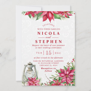 Rote Poinsettie & Laterne Winterhochzeit Einladung