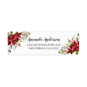 Rote Poinsettie-Stechpalme-Weihnachtsadresse