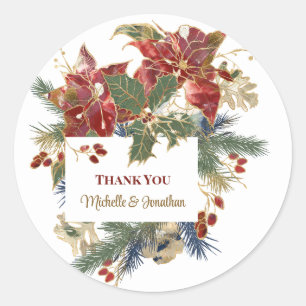 Rote Poinsettie Weihnachten Personalisierte Danksa Runder Aufkleber