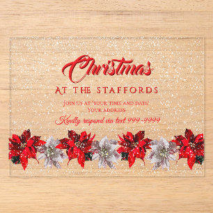 Rote Poinsettien im Schnee Acryl-Einladung Acryleinladungen