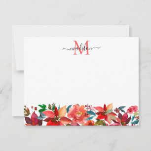 Rote Poinsettien-Weihnachtsblumen-Monogramm-Feiert Mitteilungskarte