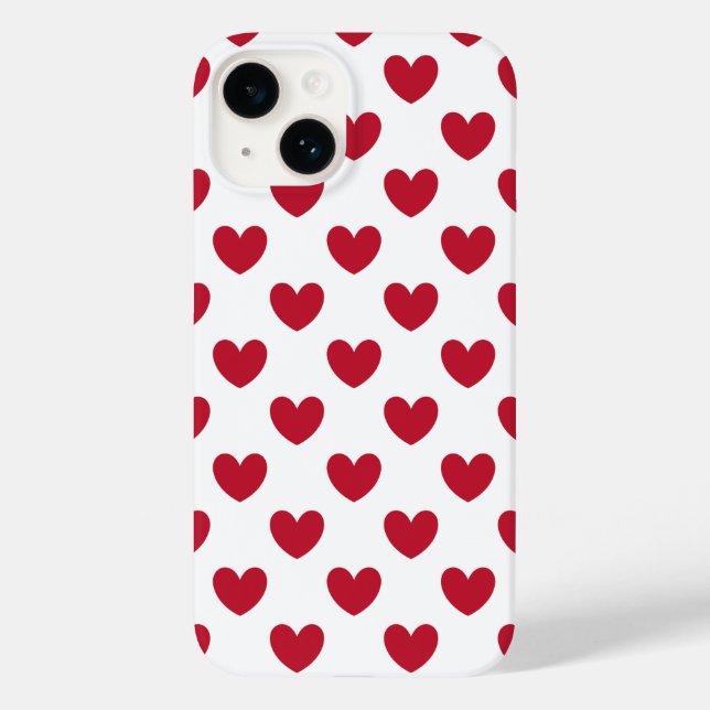 Rote Polka Herz auf weißem Fall Case-Mate iPhone Case-Mate iPhone 14 Hülle (Rückseite)