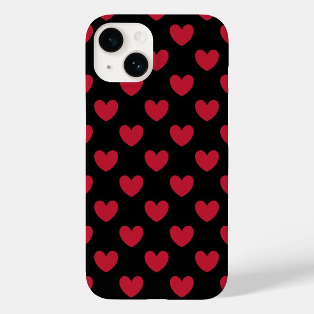 Rote Polka-Herzen auf schwarz Case-Mate iPhone 14 Hülle (Rückseite)