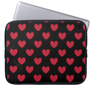 Rote Polka-Herzen auf schwarz Laptopschutzhülle