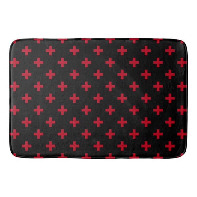 Rote Polka-Kreuze auf schwarz Badematte (Vorderseite)