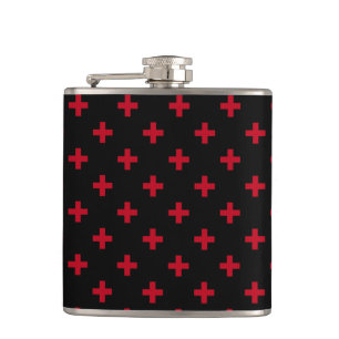Rote Polka-Kreuze auf schwarz Flachmann