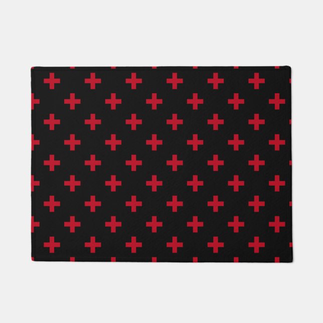 Rote Polka-Kreuze auf schwarz Fußmatte (Vorderseite)