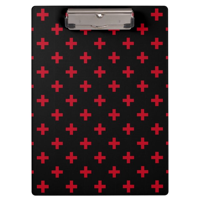 Rote Polka-Kreuze auf schwarz Klemmbrett (Vorderseite)