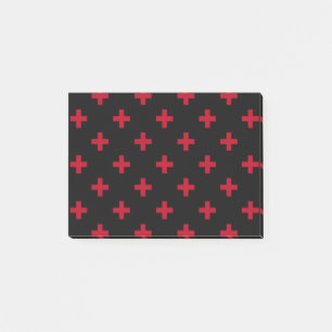 Rote Polka-Kreuze auf schwarz Post-it Klebezettel