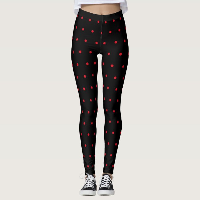 Rote Polka-Punkte auf Schwarzem, niedlichem und Leggings (Vorderseite)
