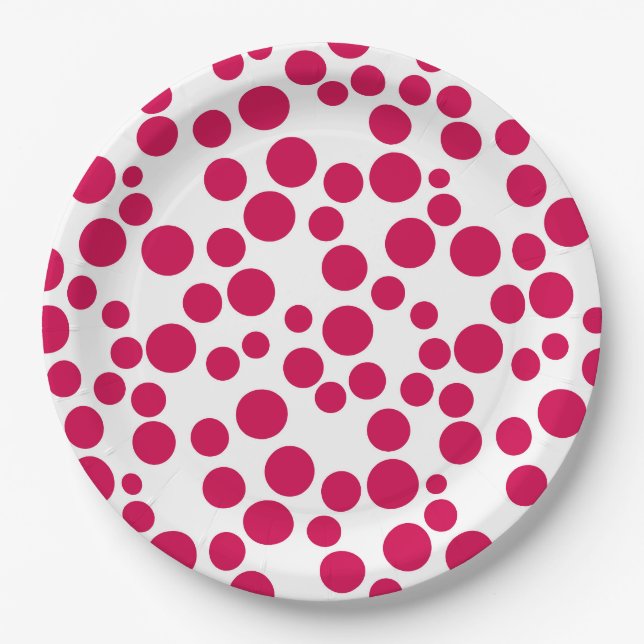 Rote Polka Punkte auf weißem Hintergrund Pappteller (Vorderseite)