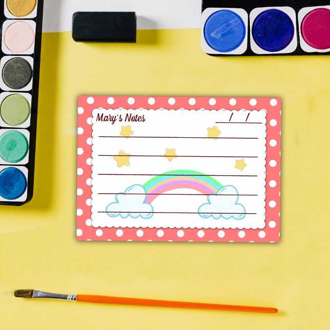 Rote Polka-Punkte, niedliche Sterne & Regenbogen 4 Post-it Klebezettel (Von Creator hochgeladen)