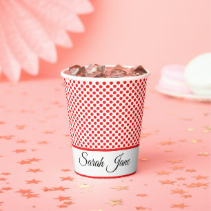 Rote Polka-Punkte Personalisierter Name Pappbecher