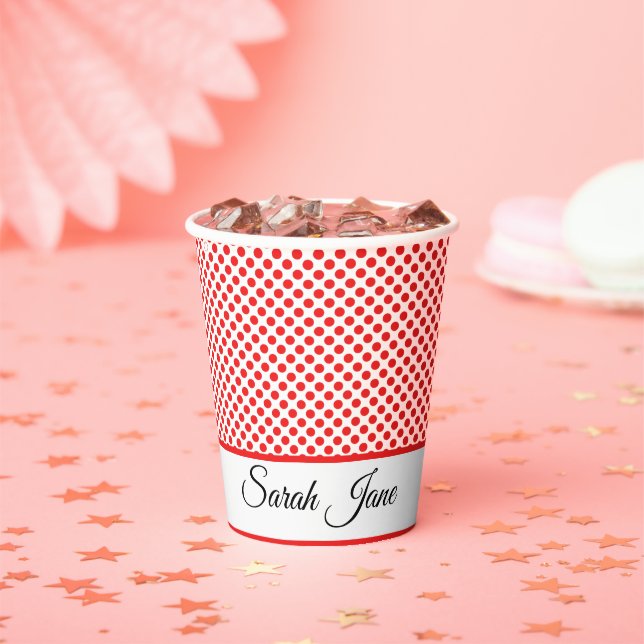 Rote Polka-Punkte | Personalisierter Name Pappbecher (Insitu)