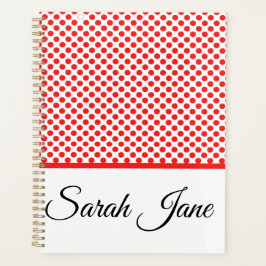 Rote Polka-Punkte | Personalisierter Name Planer