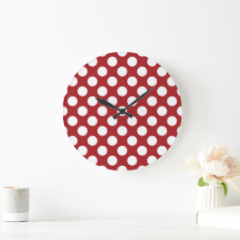 Rote Polka-Punkte, Polka-Dottern-Muster, Punkte, g Große Wanduhr