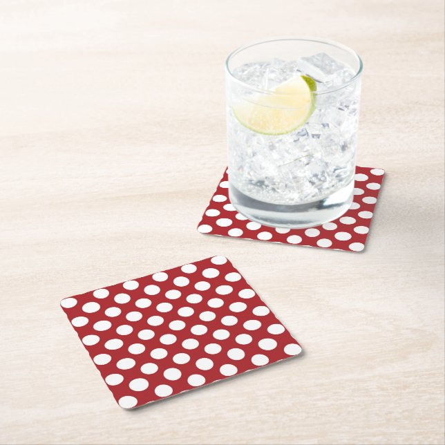 Rote Polka-Punkte, Polka-Dottern-Muster, Punkte, g Rechteckiger Pappuntersetzer (Vor Ort)