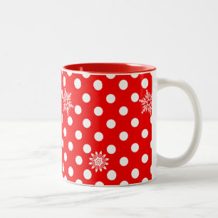Rote Polka-Punkte und Schneeflocken Zweifarbige Tasse