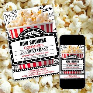 Rote Popcorn-Kinoabend-Party-Einladung Einladung