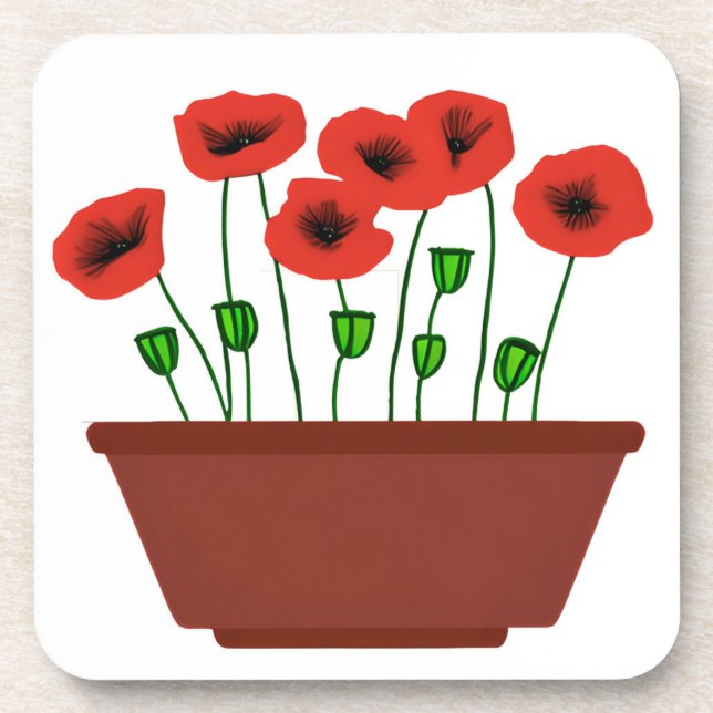 Rote Popkuchen in einem Terracotta Planter Getränkeuntersetzer (Vorderseite)
