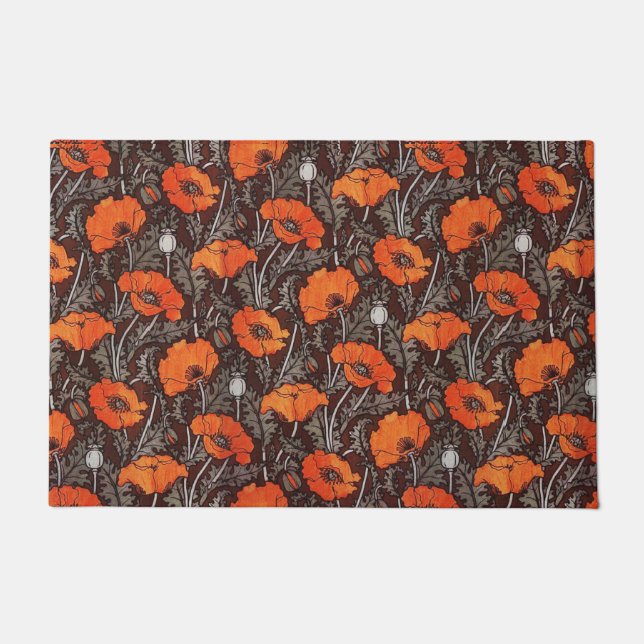 ROTE POPPIEN IN SCHWARZ-WEISSEM Mohnfeld Fußmatte (Vorderseite)