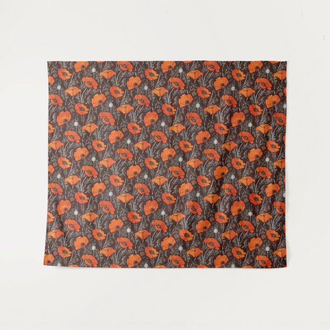 ROTE POPPIEN IN SCHWARZ-WEISSEM Mohnfeld Wandteppich (Vorderseite (Horizontal))
