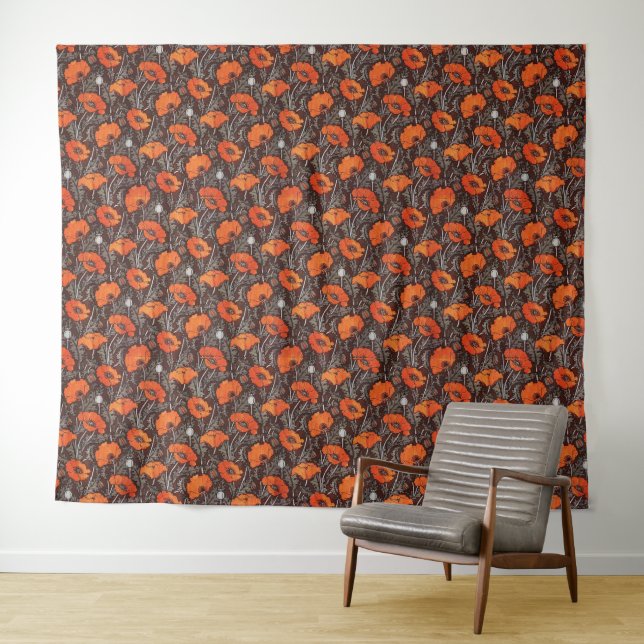 ROTE POPPIEN IN SCHWARZ-WEISSEM Mohnfeld Wandteppich (Beispiel (Horizontal))