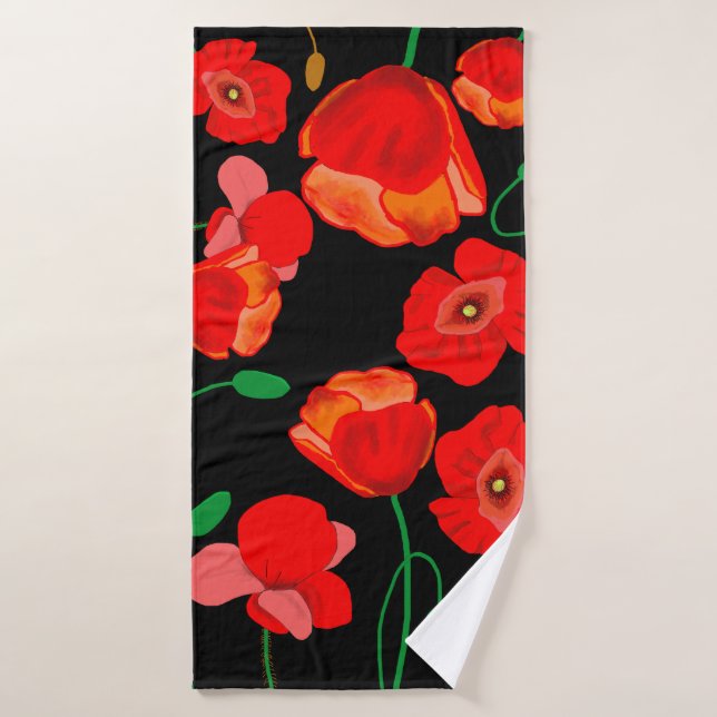 Rote Poppies auf der schwarzen Hintergrunddarstell Badehandtuch (Badehandtuch)