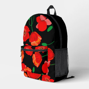 Rote Poppies auf der schwarzen Hintergrunddarstell Bedruckter Rucksack