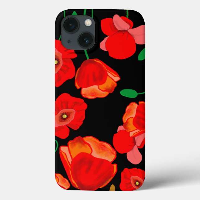 Rote Poppies auf der schwarzen Hintergrunddarstell Case-Mate iPhone Hülle (Rückseite)