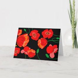 Rote Poppies auf der schwarzen Hintergrunddarstell Feiertagskarte