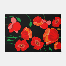 Rote Poppies auf der schwarzen Hintergrunddarstell Fußmatte
