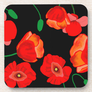 Rote Poppies auf der schwarzen Hintergrunddarstell Getränkeuntersetzer