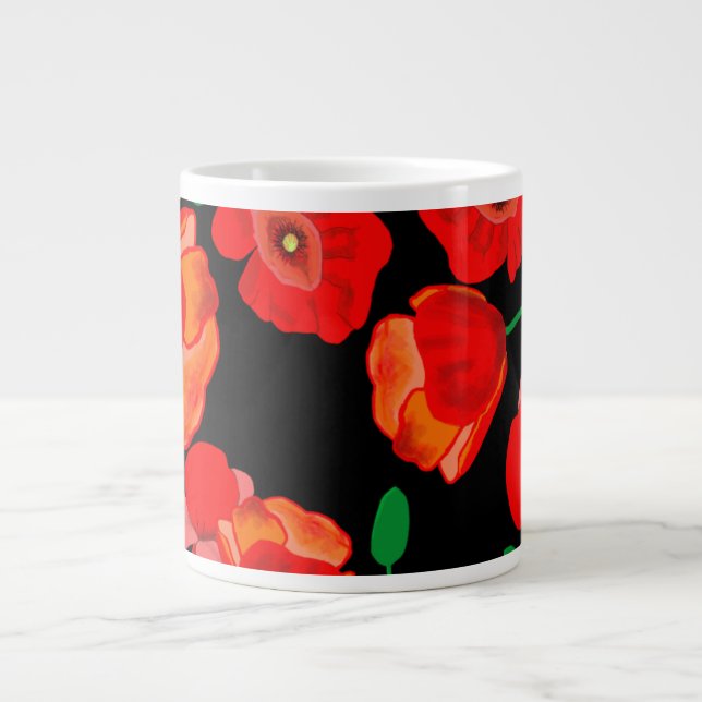 Rote Poppies auf der schwarzen Hintergrunddarstell Jumbo-Tasse (Vorderseite)